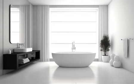 Modern contemporary luxury bathroom interior. Spacious Modern Architectural Home Bathroom Interior Dの素材