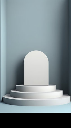 Abstract 3D bathroom or kitchen room tiled wall with realistic white podium or acrylic product shelfの素材