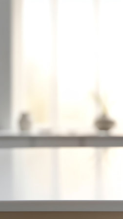 Defocused bathroom window background with empty tabletop for product displayの素材