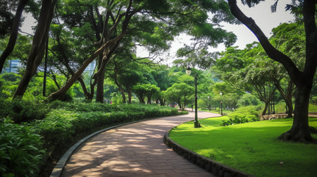 asphalt road in city parkの素材