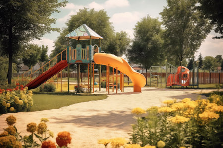 Empty playground on a summer sunny dayの素材