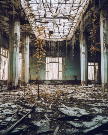 Prypiat empty gymnasium in the Chernobyl exclusion zone, Ukraineの素材