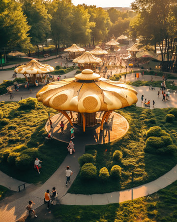 swing carousel in the park for childrenの素材