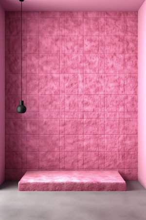 Pink ceramic tile wall and floor background and texture. Mockup for kitchen, bathroom, toilet. Emptyの素材