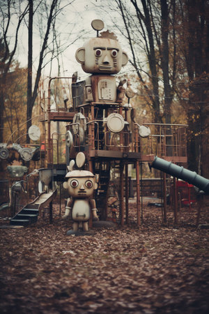 This poignant photo showcases the forlorn image of a forgotten toy on an empty playground during a cの素材