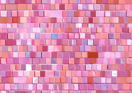 Colorful mosaic tile wall texture background. Pink, red, yellow, blue, green colors.の素材