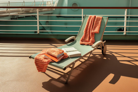 Empty deck chair near swimming poolの素材