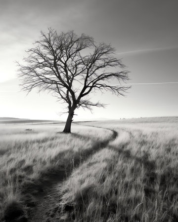 A solemn tree in the empty fields and meadows of Southeast Arizona.の素材
