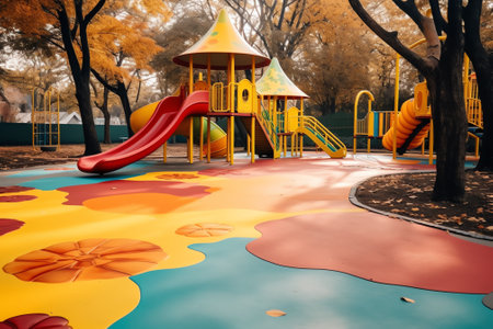 a slide at empty playground during springの素材