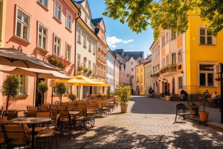 PRAGUE, CZECHIA - MAY 31, 2023: empty street in the centre of Pragueの素材