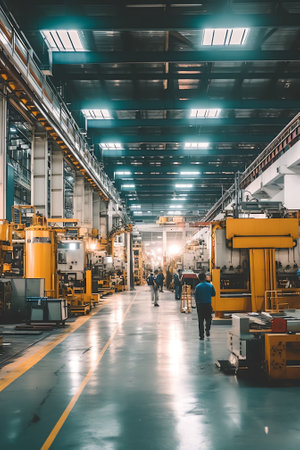 Interior of big industrial factory inside. Metalworking plant, heavy industryの素材