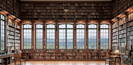 Knowledge is power. Cropped shot of a large, vintage library full of books.の素材