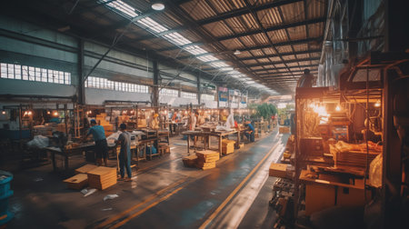 Abstract blurred factory and warehouse room background for industry.の素材