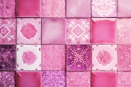 abstract background of colored ceramic tiles with floral ornaments.の素材