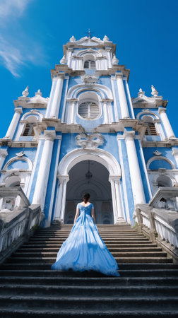 The "Sao Roque" Chapel with beautiful blue sky, Povoa de Lanhoso, Braga, Portugal.の素材