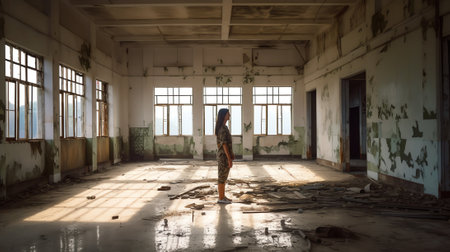 Abandoned military complex of the land forces - Peshtera, Bulgaria - gymnasium with rotten wooden flの素材