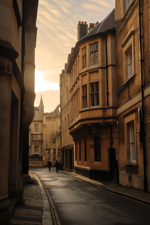 The city of vintage architecture building in Cambridge.Place of education, business and shopping towの素材