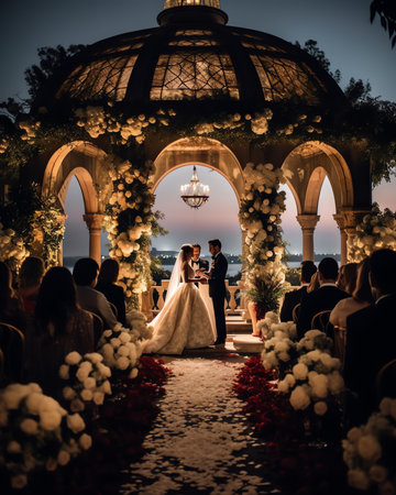 Luxury wedding venue in an old 16th Century Spanish Hacienda with a domed roof chapel.の素材