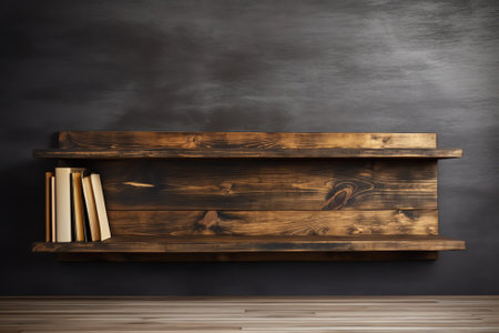 empty wooden floor in front of bookshelf backgroundの素材