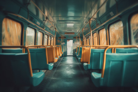 Interior design of a modern bus. Empty bus interior. Public transport in the city. Passenger transpoの素材
