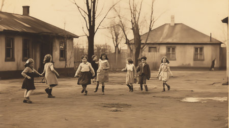 playground of children's near a house. vintage photoの素材