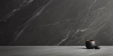 Empty top of natural stone table and grey wall background. For product displayの素材