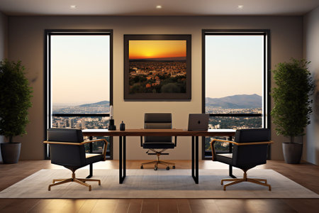 Director's office with large wooden table and comfortable armchairs. Interior designの素材