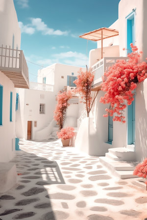 Traditional Cyclades architecture of ancient whitewashed Greek Orthodox Christian Chapel with belfryの素材