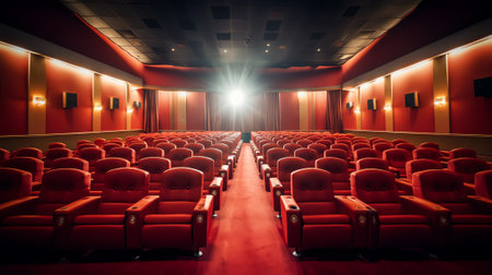 cinema screen with open red seatsの素材