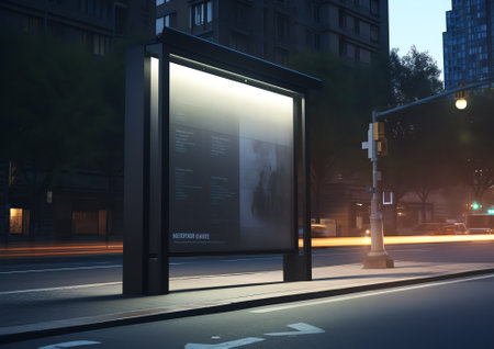 bus stop billboard on the street 3d renderingの素材