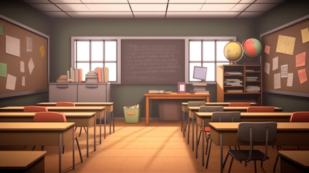 Empty classroom. School Education background. Empty school classroom. Classroom interior. Meeting roの素材