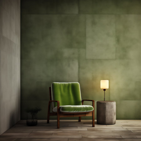 Living room interior room concrete wall mockup has an armchair on empty dark wall background.3d rendの素材