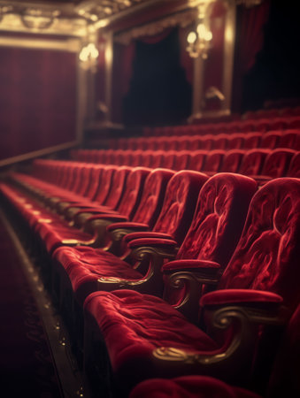 Follow spot on red velvet seat in a generic theater or movie cinema theaterの素材