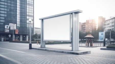 Blank billboard on city bus stationの素材