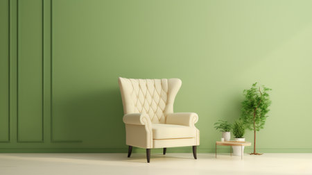 White color wall mock up in warm tones with green armchair and decoration minimal.3d renderingの素材