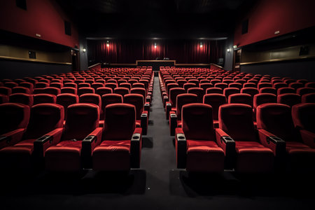 Empty movie theater with red seatsの素材