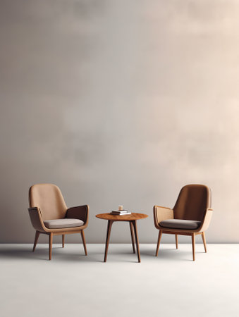 Various types of chairs and stools stand against the gray wall. Minimalism and diversity. Loft-styleの素材