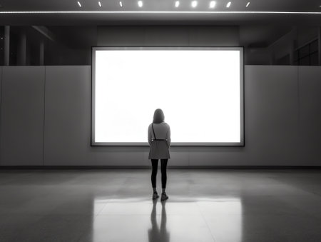 People in the cinema auditorium with empty white screen.の素材