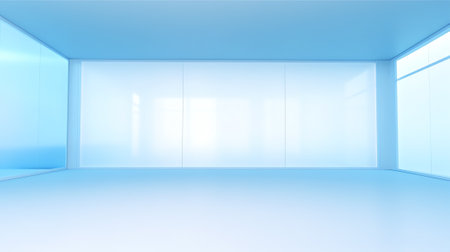 Empty blue cinema room with white screen and seats. Side viewの素材