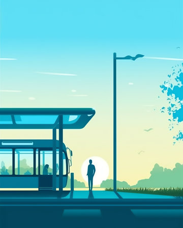 Empty Bus Stop on the City Street. Waiting for the Bus. Modern Flat and Cartoon Style Vector Illustrの素材