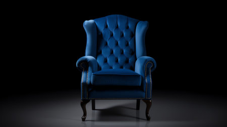 Blue, cornflower, dark blue color armchair and small chair for legs. Modern designer armchair on whiの素材