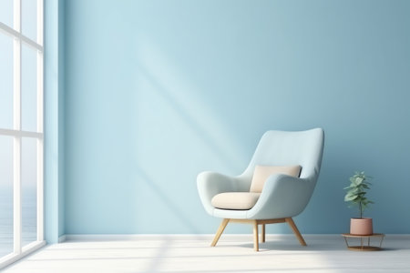 White chair in blue pastel room for copy space.の素材