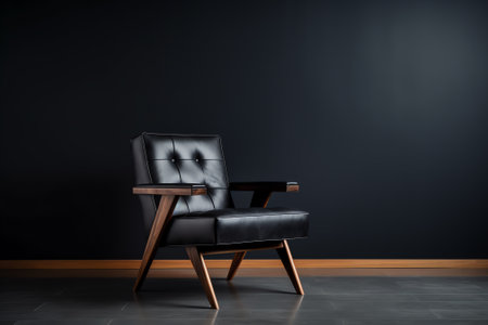 Black leather armchair in room. Business interior backgroundの素材