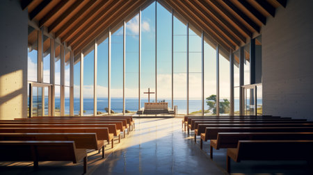 The solemn look of the modern interior of the chapelの素材