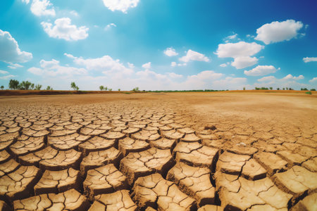 Empty dry cracked swamp reclamation soil, land plot for housing construction project with car tire pの素材