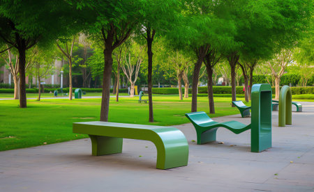 metal garden chair on green grass, Chairs on the lawn in the park, The chair in the park on grass, bの素材