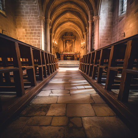 Wooden benches in the cathedralの素材