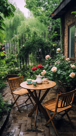 Empty restaurant gardenの素材