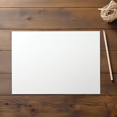 Blank notebook with pen are on top of wood office desk table with laptop computer, and supplies. Topの素材