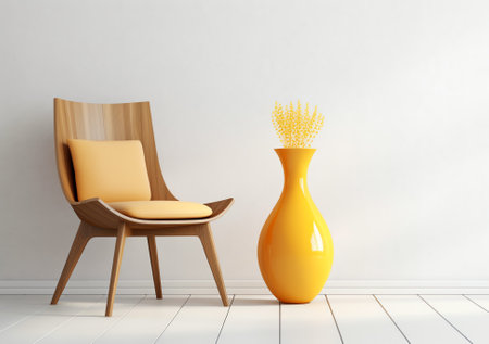 Modern mid century and minimalist interior of living room Yellow armchair with wood table on white wの素材